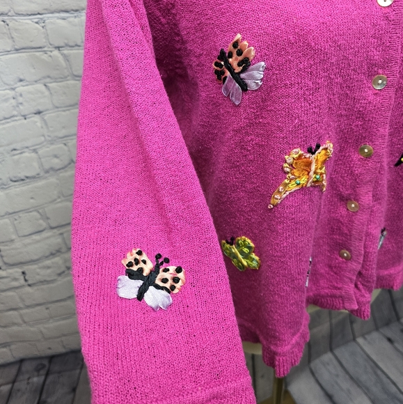 Vintage BellePointe Cardigan Sweater With Butterfly Ribbon Appliques - Small - Picture 3 of 7